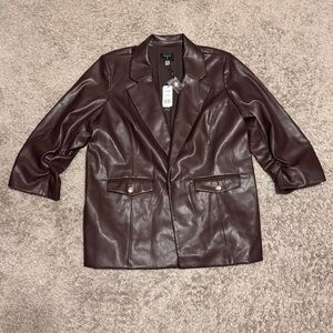 Women's Leather Ruched Sleeve Blazer